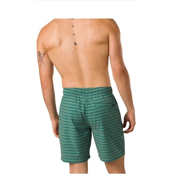 PrAna Metric E-Waist Board/Swim Short Cove Stripe Mens SM/08 Standard Stretch - Picture 2 of 10